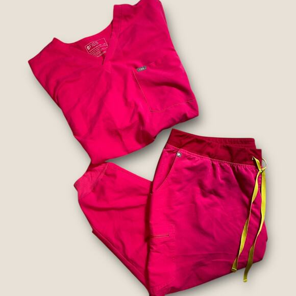 Figs Other - FIGS Scrub Set Womens 4XL Pink Medical Nurse Top Pants Elastic Waist W12